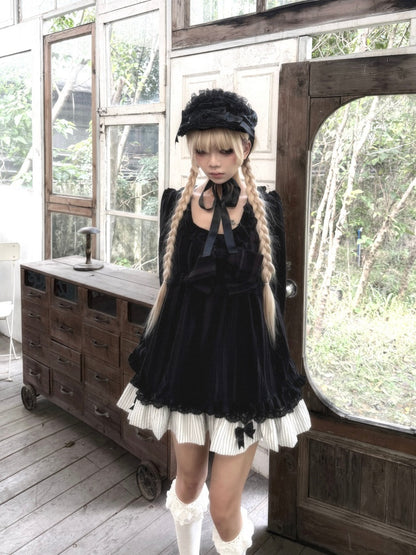 Large Bow Jacquard Striped Lace Black&White Doll Dress【s0000018625】