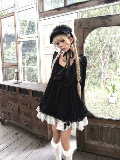 Large Bow Jacquard Striped Lace Black&White Doll Dress【s0000018625】