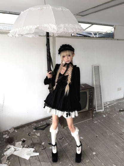 Large Bow Jacquard Striped Lace Black&White Doll Dress【s0000018625】