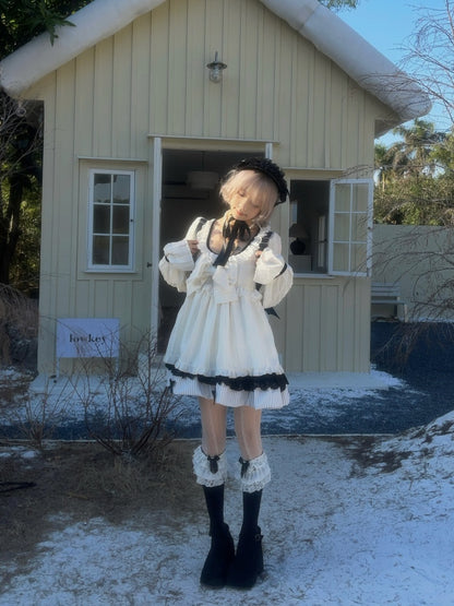 Large Bow Jacquard Striped Lace Black&White Doll Dress【s0000018625】