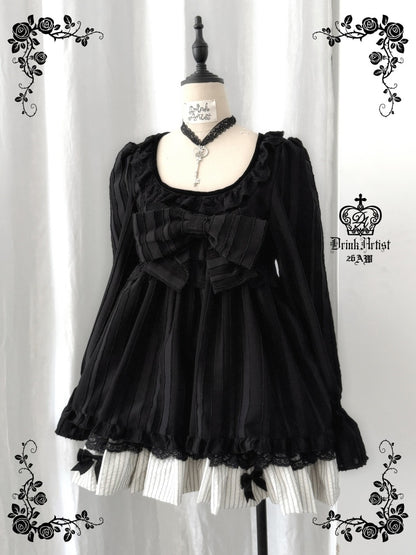 Large Bow Jacquard Striped Lace Black&White Doll Dress【s0000018625】