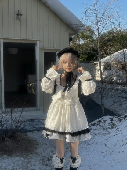 Large Bow Jacquard Striped Lace Black&White Doll Dress【s0000018625】