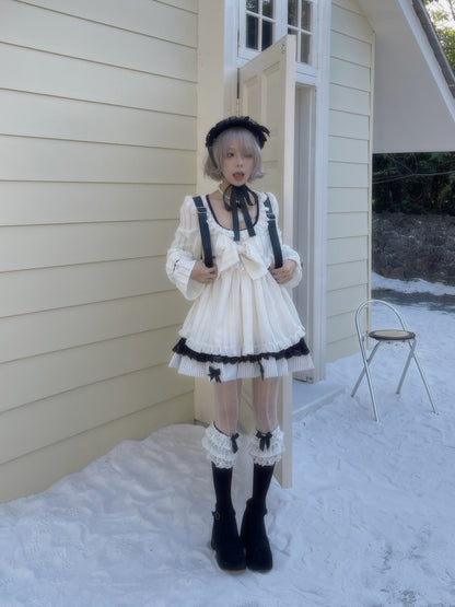 Large Bow Jacquard Striped Lace Black&White Doll Dress【s0000018625】