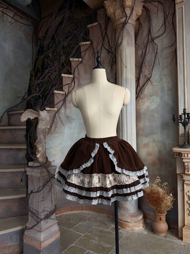 Original Brown Velvet Lace Doll Suit Cake Skirt Dress Set【s0000018626】