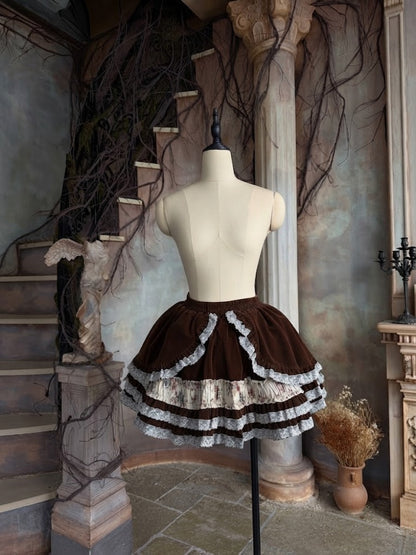 Original Brown Velvet Lace Doll Suit Cake Skirt Dress Set【s0000018626】