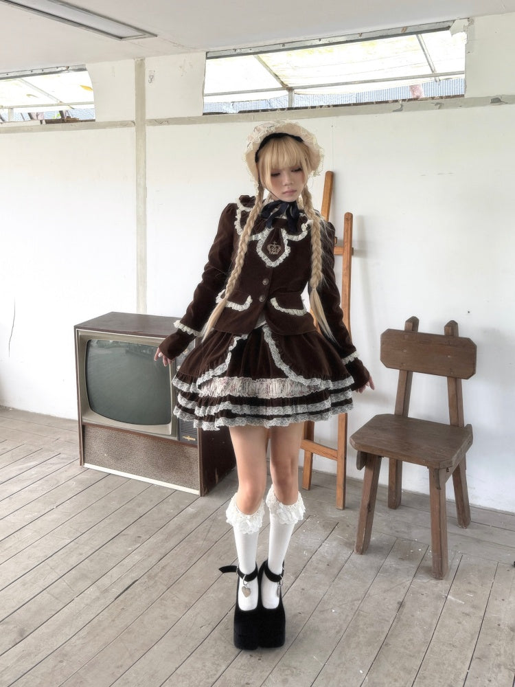 Original Brown Velvet Lace Doll Suit Cake Skirt Dress Set【s0000018626】