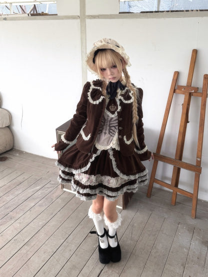 Original Brown Velvet Lace Doll Suit Cake Skirt Dress Set【s0000018626】