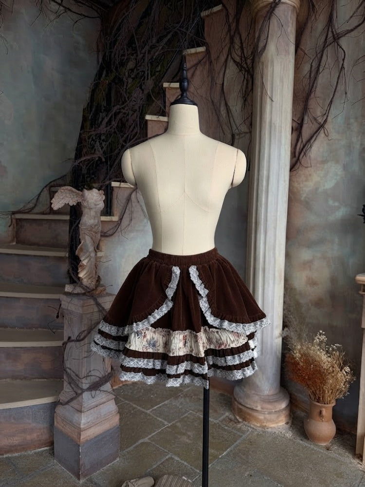 Original Brown Velvet Lace Doll Suit Cake Skirt Dress Set【s0000018626】