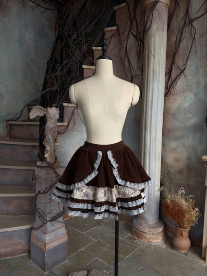 Original Brown Velvet Lace Doll Suit Cake Skirt Dress Set【s0000018626】