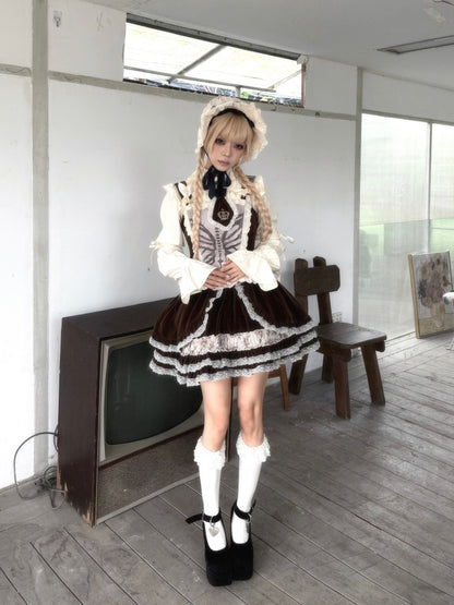 Original Brown Velvet Lace Doll Suit Cake Skirt Dress Set【s0000018626】