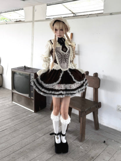 Original Brown Velvet Lace Doll Suit Cake Skirt Dress Set【s0000018626】
