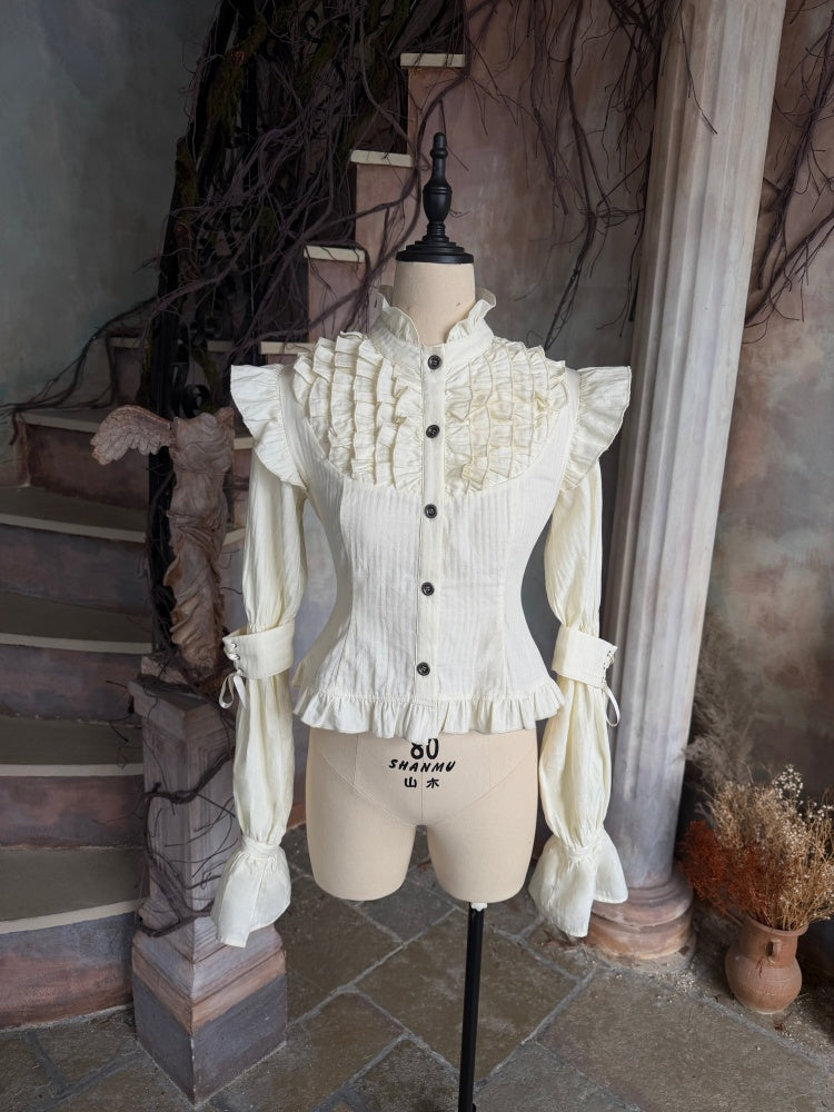 Original Velvet Lace Fishbone Corset Tank Top Puff Sleeves Lotus Root Sleeve Shirt【s0000018627】