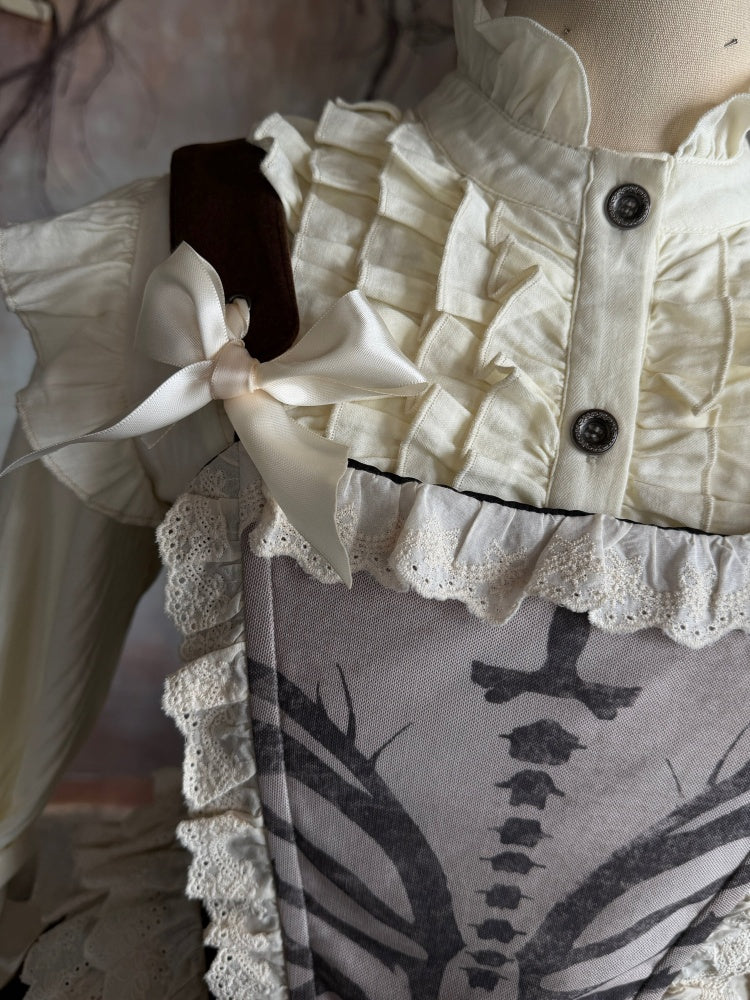 Original Velvet Lace Fishbone Corset Tank Top Puff Sleeves Lotus Root Sleeve Shirt【s0000018627】