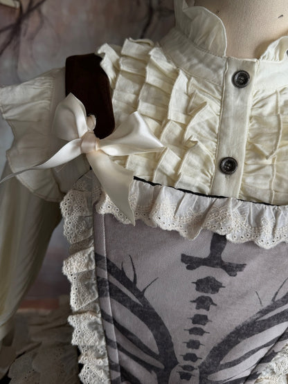 Original Velvet Lace Fishbone Corset Tank Top Puff Sleeves Lotus Root Sleeve Shirt【s0000018627】