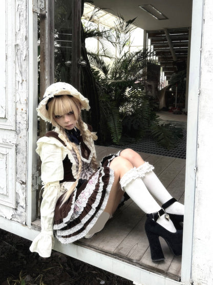 Original Velvet Lace Fishbone Corset Tank Top Puff Sleeves Lotus Root Sleeve Shirt【s0000018627】