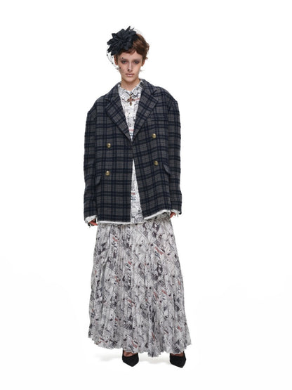 1JINN STUDIO x Snoopy Collaboration Newspaper Full-Print Pleated Midi Skirt【s0000018630】