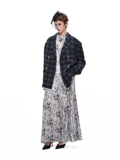 1JINN STUDIO x Snoopy Collaboration Newspaper Full-Print Pleated Midi Skirt【s0000018630】