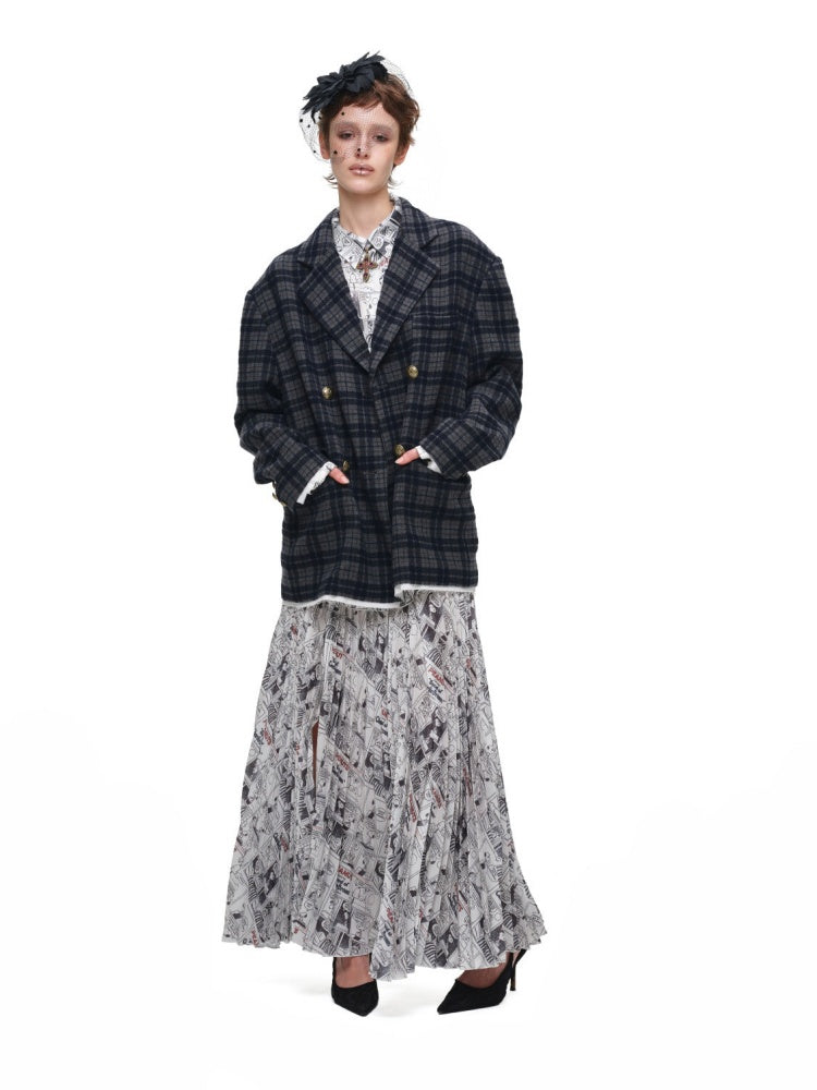 1JINN STUDIO x Snoopy Collaboration Newspaper Full-Print Pleated Midi Skirt【s0000018630】