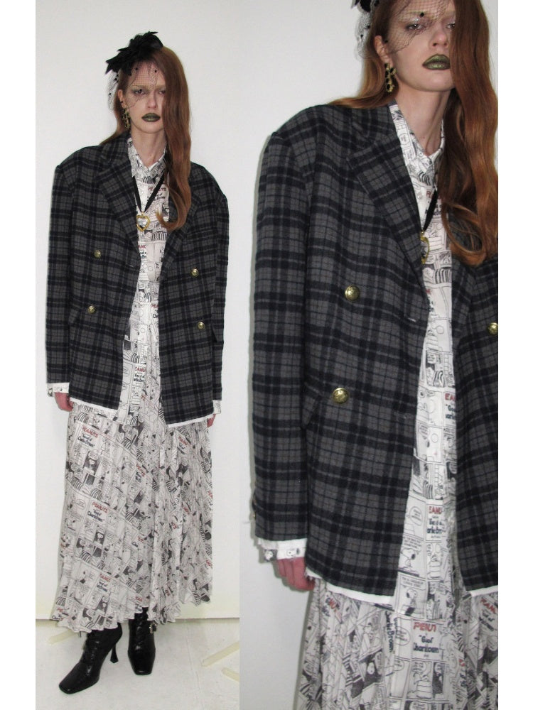 1JINN STUDIO x Snoopy Collaboration Newspaper Full-Print Pleated Midi Skirt【s0000018630】