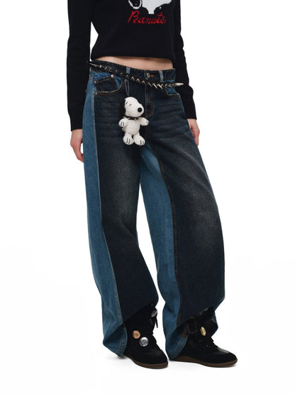 1JINN STUDIO x Snoopy Collaboration Color-Blocking Embroidered Jeans【s0000018631】