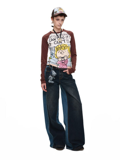 1JINN STUDIO x Snoopy Collaboration Color-Blocking Embroidered Jeans【s0000018631】
