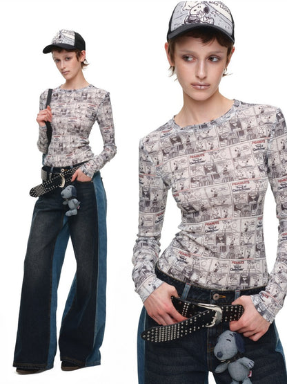 1JINN STUDIO x Snoopy Collaboration Color-Blocking Embroidered Jeans【s0000018631】
