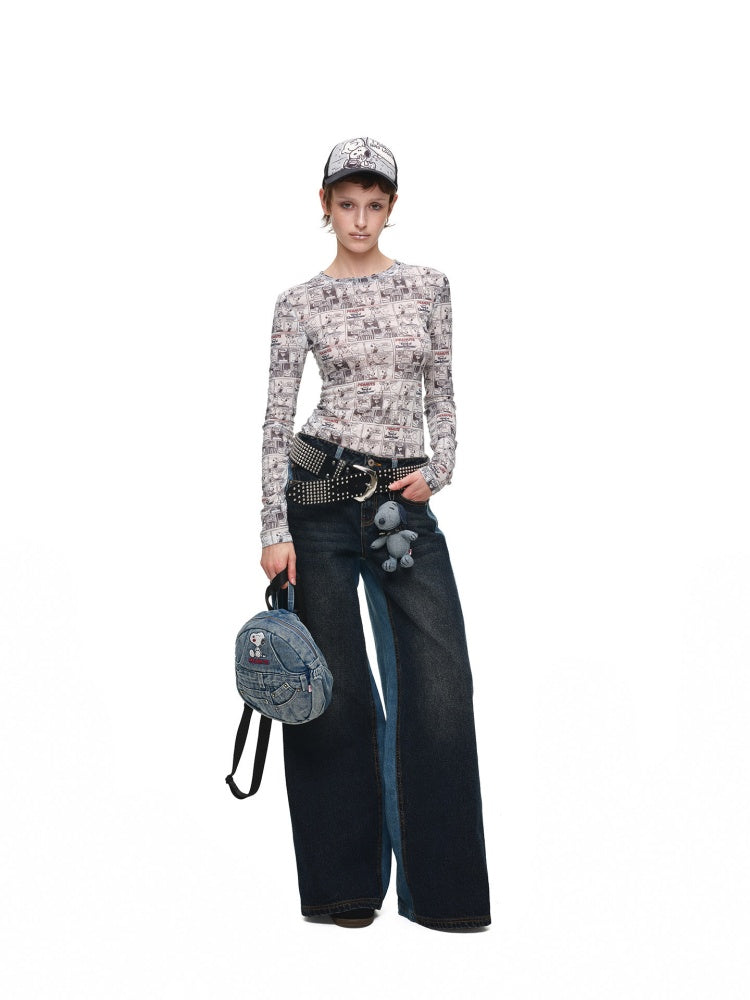 1JINN STUDIO x Snoopy Collaboration Color-Blocking Embroidered Jeans【s0000018631】