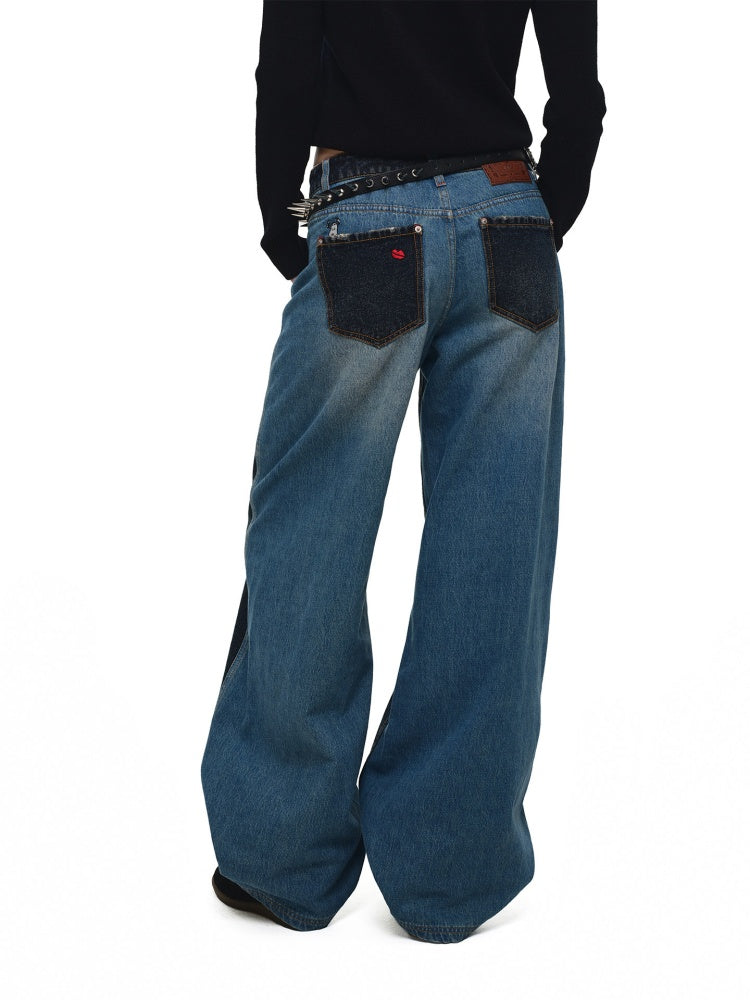 1JINN STUDIO x Snoopy Collaboration Color-Blocking Embroidered Jeans【s0000018631】