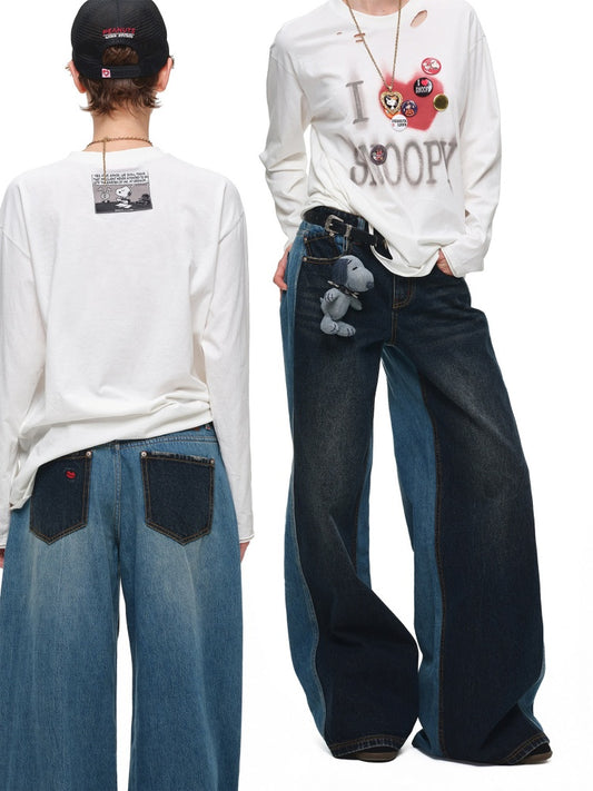 1JINN STUDIO x Snoopy Collaboration Color-Blocking Embroidered Jeans【s0000018631】
