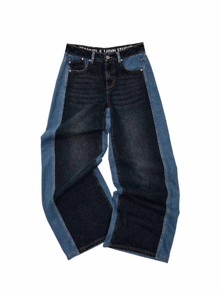 1JINN STUDIO x Snoopy Collaboration Color-Blocking Embroidered Jeans【s0000018631】