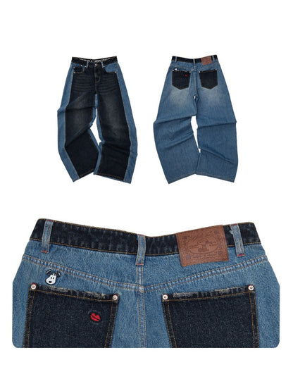 1JINN STUDIO x Snoopy Collaboration Color-Blocking Embroidered Jeans【s0000018631】