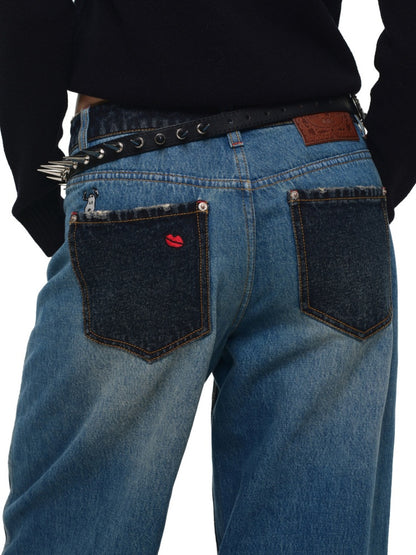 1JINN STUDIO x Snoopy Collaboration Color-Blocking Embroidered Jeans【s0000018631】