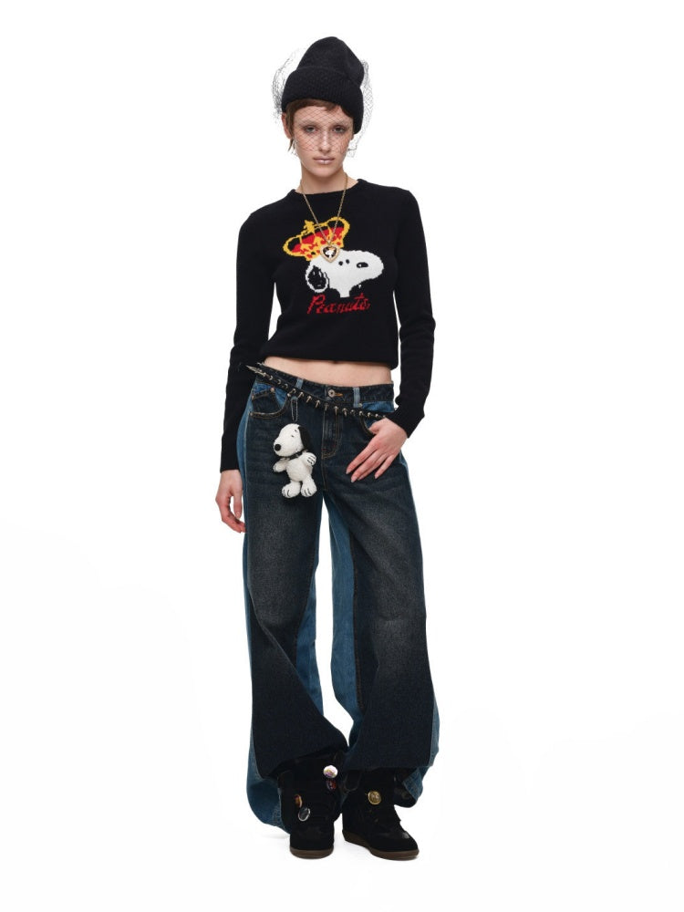 1JINN STUDIO x Snoopy Collaboration Color-Blocking Embroidered Jeans【s0000018631】