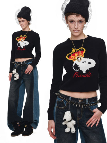 1JINN STUDIO x Snoopy Collaboration Color-Blocking Embroidered Jeans【s0000018631】
