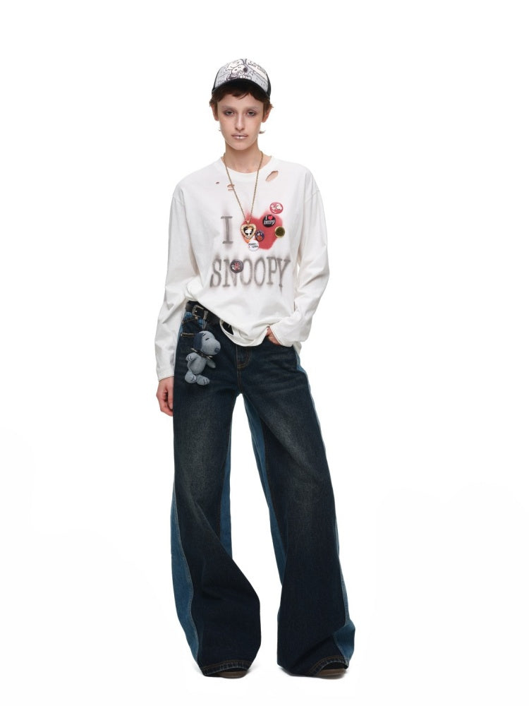 1JINN STUDIO x Snoopy Collaboration Color-Blocking Embroidered Jeans【s0000018631】