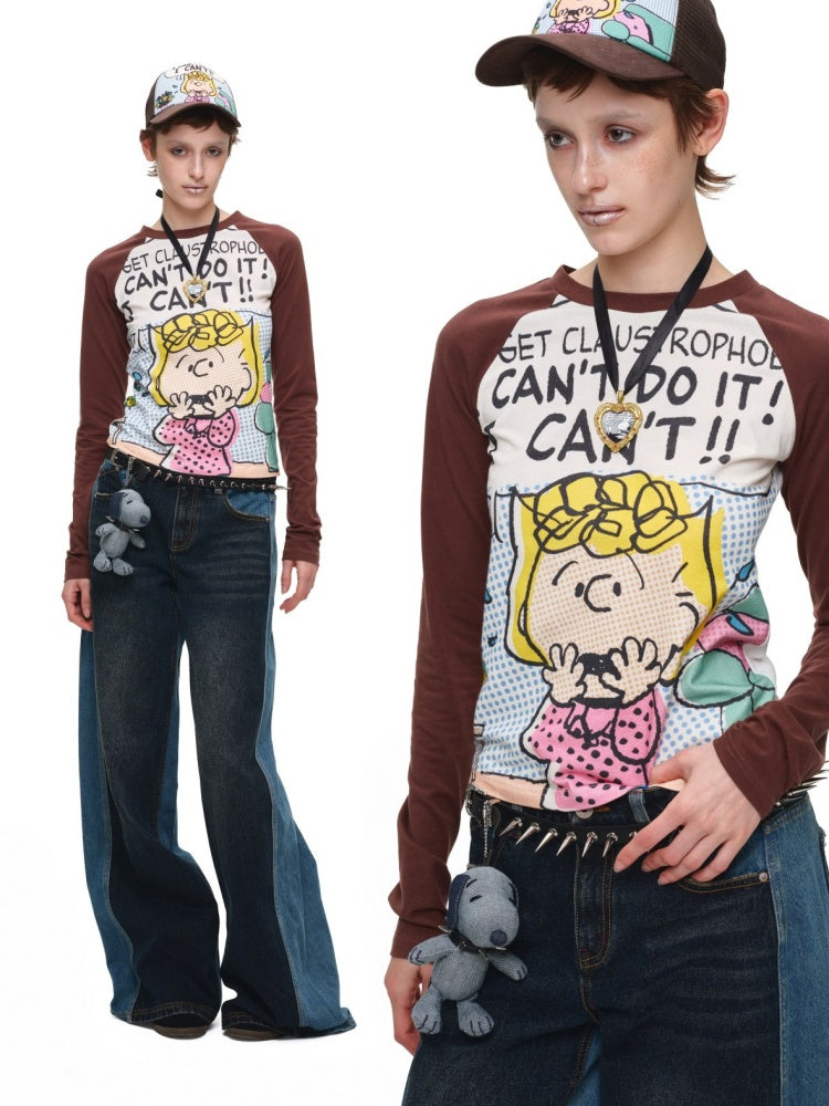 1JINN STUDIO x Snoopy Collaboration Color-Blocking Embroidered Jeans【s0000018631】