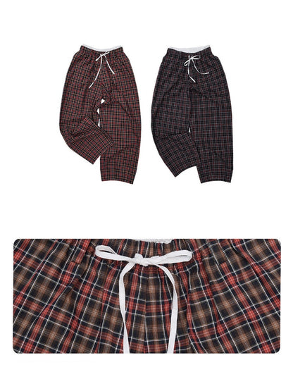 Vintage Plaid Casual Fake Two Loose Wide-Leg Pants【s0000018632】