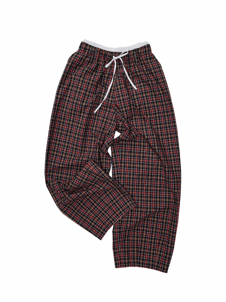 Vintage Plaid Casual Fake Two Loose Wide-Leg Pants【s0000018632】