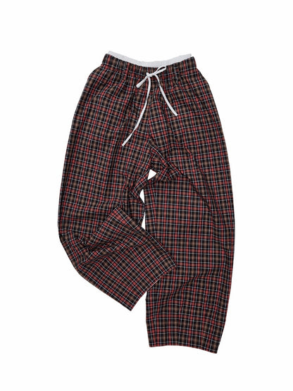 Vintage Plaid Casual Fake Two Loose Wide-Leg Pants【s0000018632】