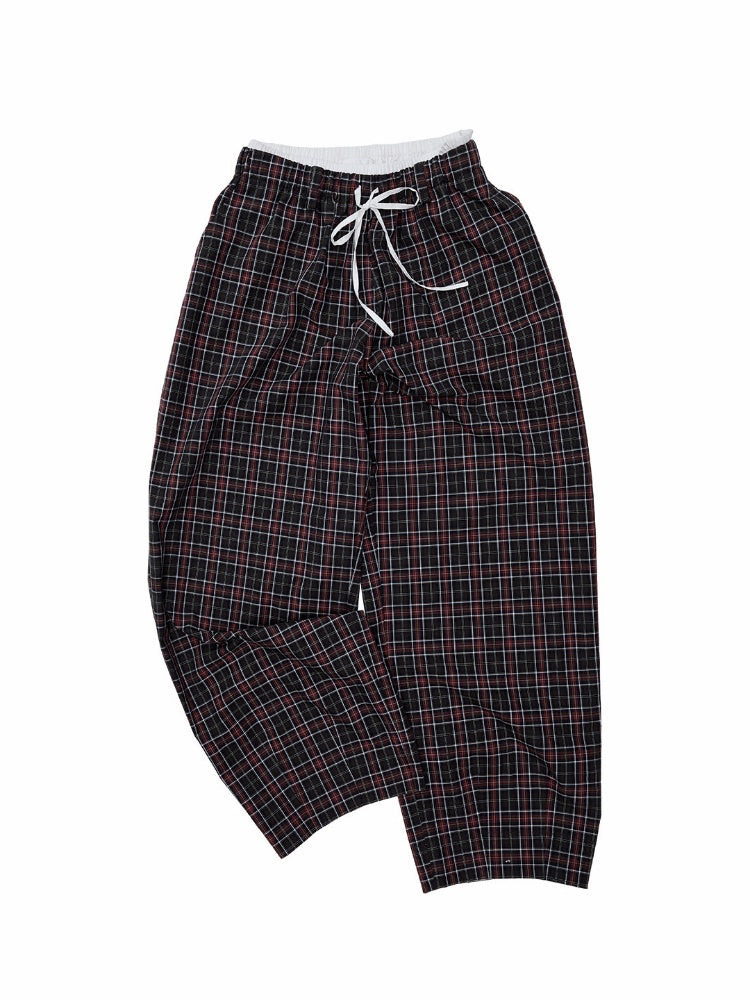 Vintage Plaid Casual Fake Two Loose Wide-Leg Pants【s0000018632】