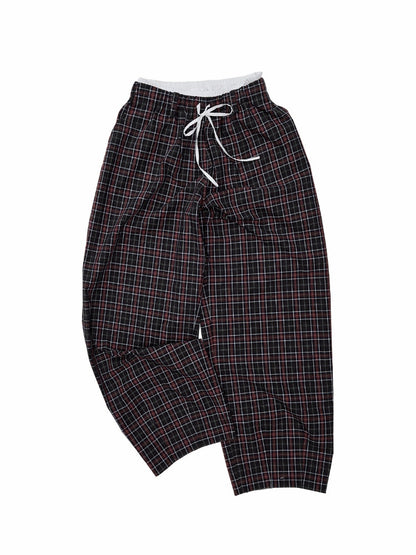 Vintage Plaid Casual Fake Two Loose Wide-Leg Pants【s0000018632】