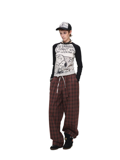 Vintage Plaid Casual Fake Two Loose Wide-Leg Pants【s0000018632】