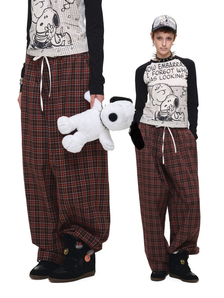 Vintage Plaid Casual Fake Two Loose Wide-Leg Pants【s0000018632】