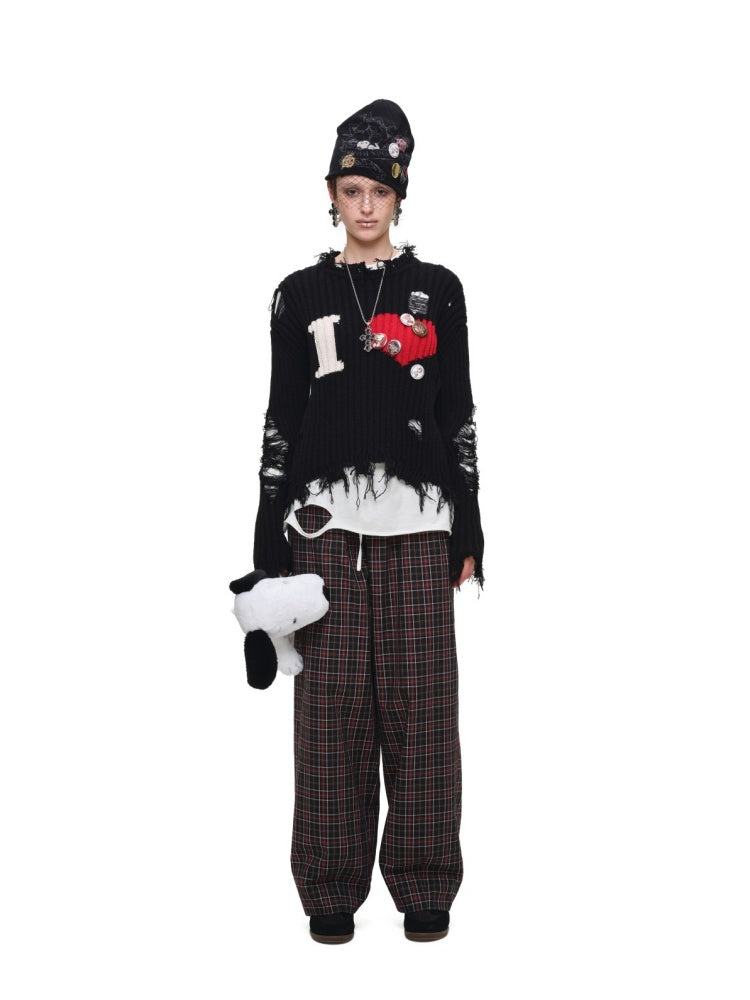 Vintage Plaid Casual Fake Two Loose Wide-Leg Pants【s0000018632】