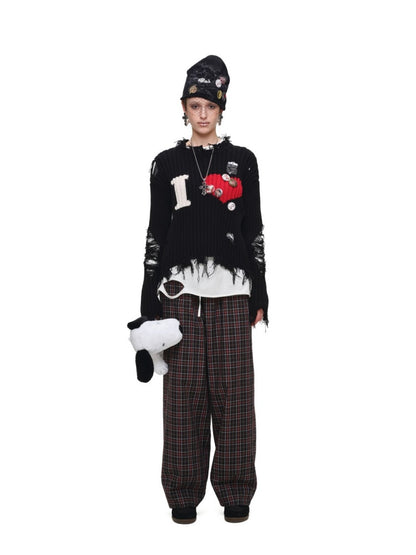 Vintage Plaid Casual Fake Two Loose Wide-Leg Pants【s0000018632】