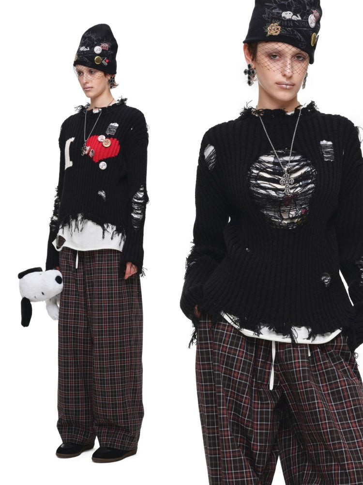 Vintage Plaid Casual Fake Two Loose Wide-Leg Pants【s0000018632】