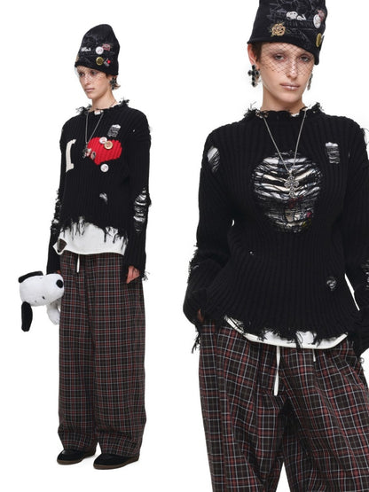 Vintage Plaid Casual Fake Two Loose Wide-Leg Pants【s0000018632】