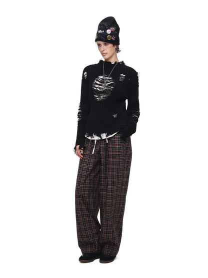 Vintage Plaid Casual Fake Two Loose Wide-Leg Pants【s0000018632】