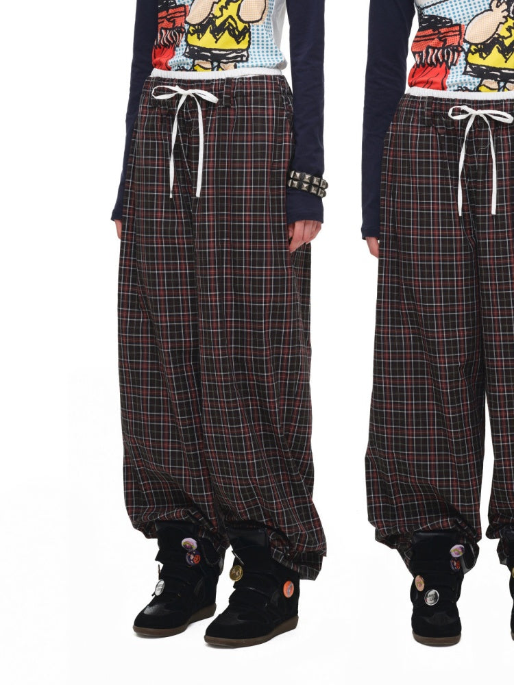 Vintage Plaid Casual Fake Two Loose Wide-Leg Pants【s0000018632】