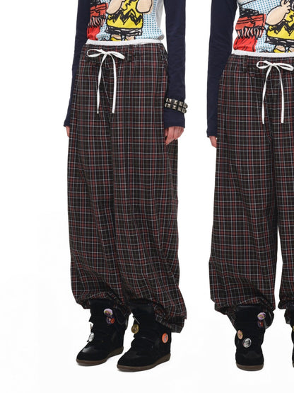 Vintage Plaid Casual Fake Two Loose Wide-Leg Pants【s0000018632】